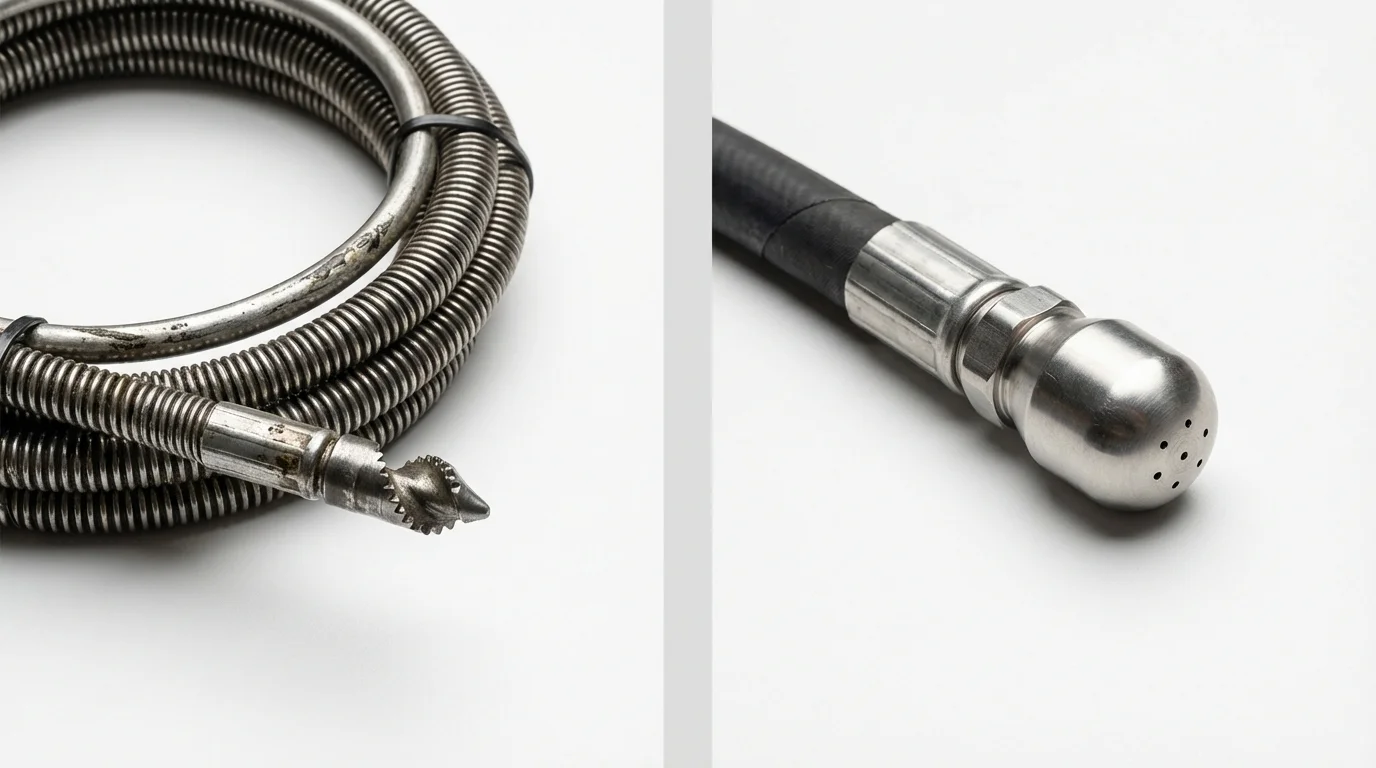Drain snake cable and hydro jetting nozzle used for drain cleaning in Healdsburg, CA