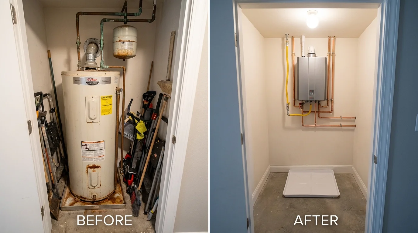 Tank water heater versus wall-mounted tankless unit comparison for Healdsburg, CA homeowners