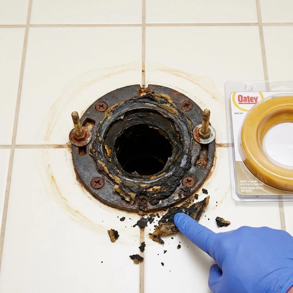 Failed wax ring showing water seepage at the base of a toilet in a Healdsburg, CA home