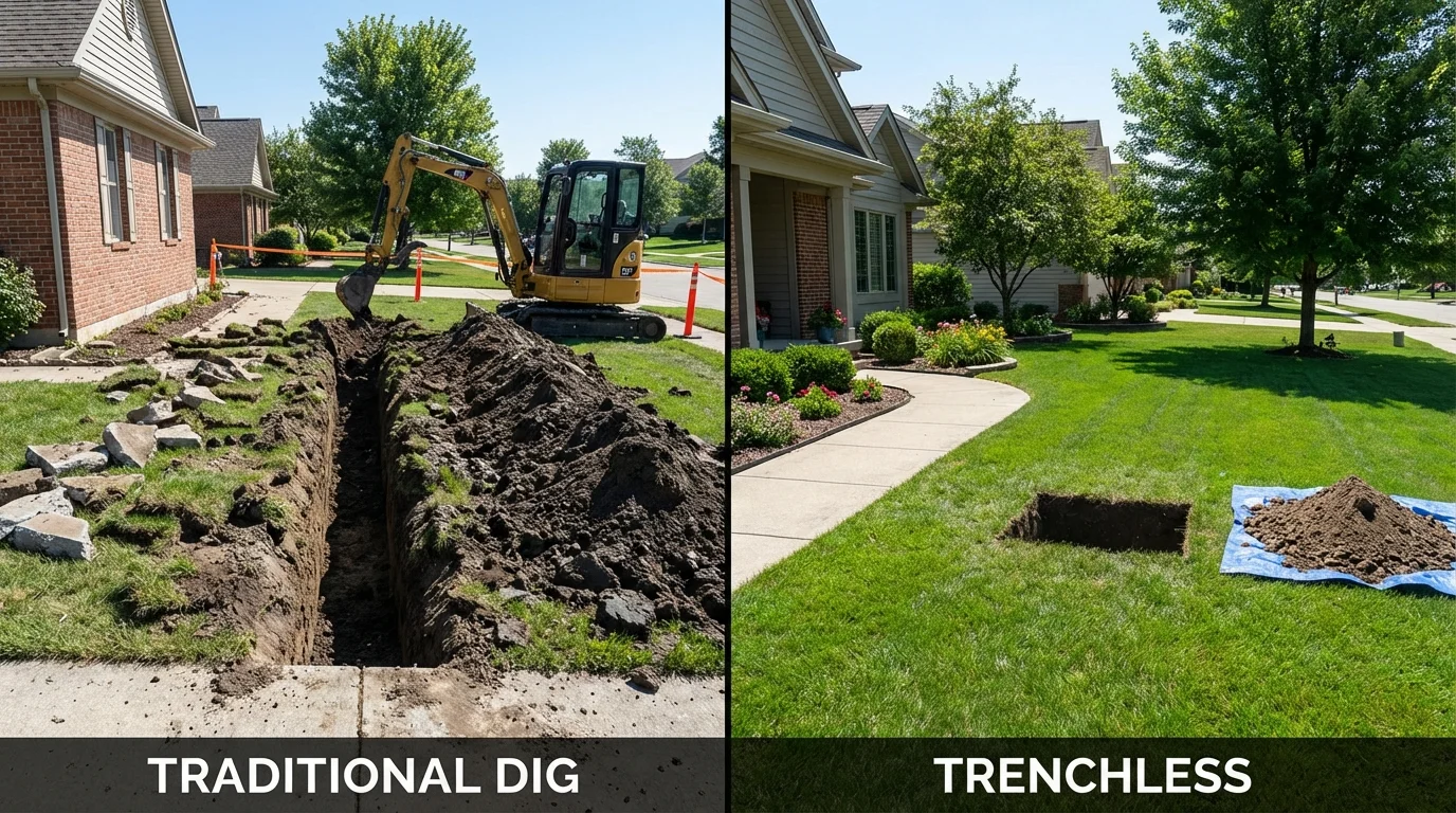 Trenchless sewer repair with minimal yard damage versus traditional excavation in Healdsburg, CA
